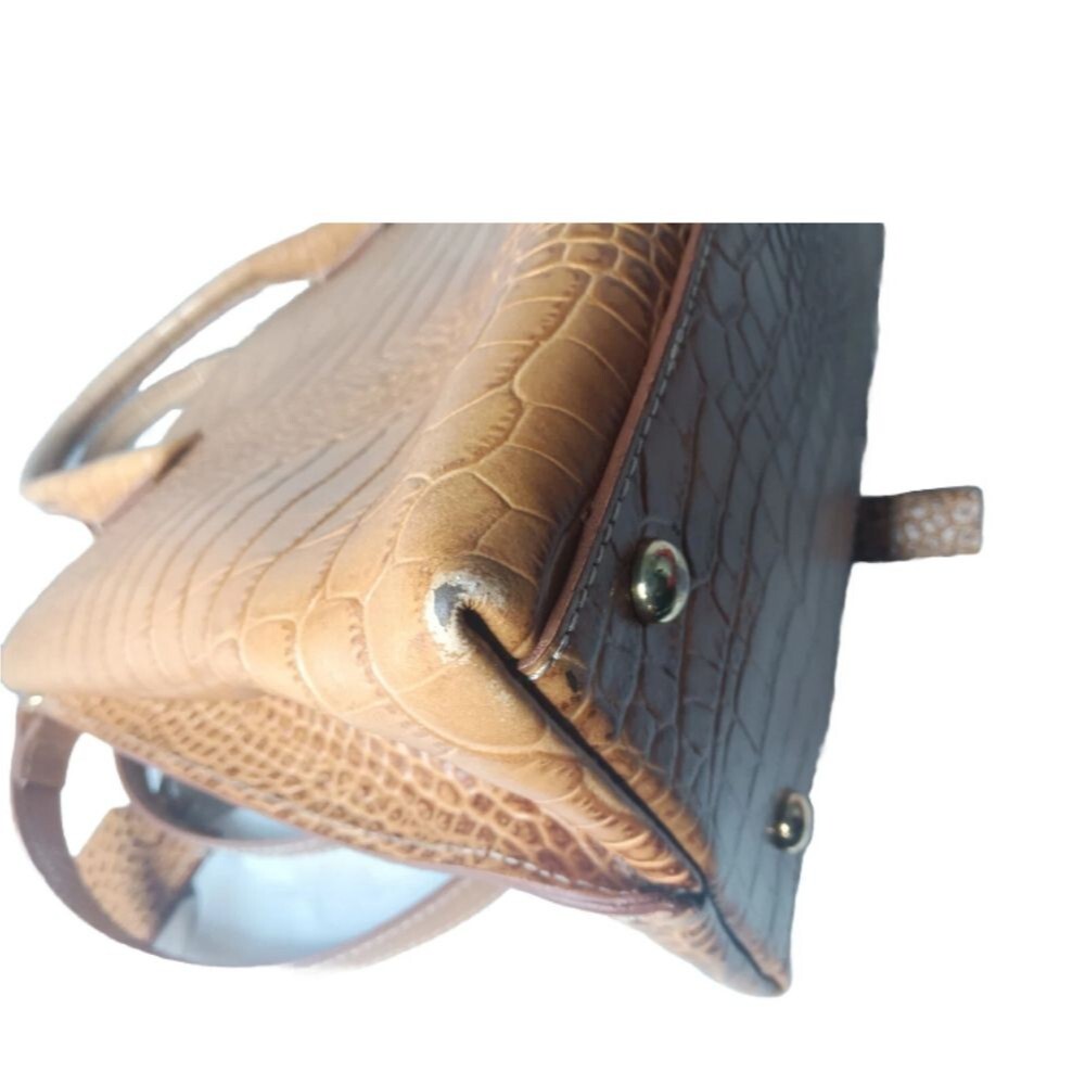 Lacucci Italian Leather Satchel Large Handbag Bag Crocodile Embossed Brown Tan - Picture 15 of 16